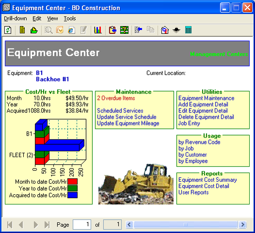 Equipment Management Center - Management Centers - Cost per hour, Maintenance, Utilities, Usage, Reports